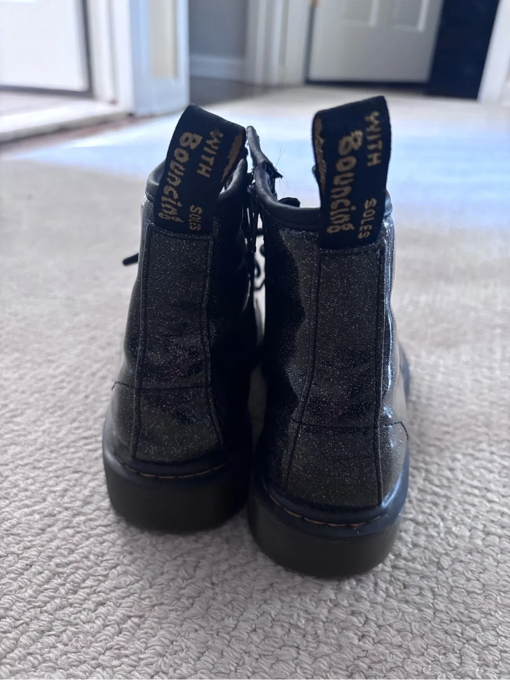 Kids Black Glitter Lace-Up Boots